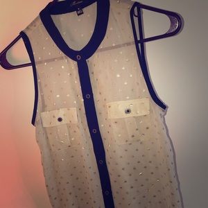 Black, white sleeveless blouse,silver polka dots
